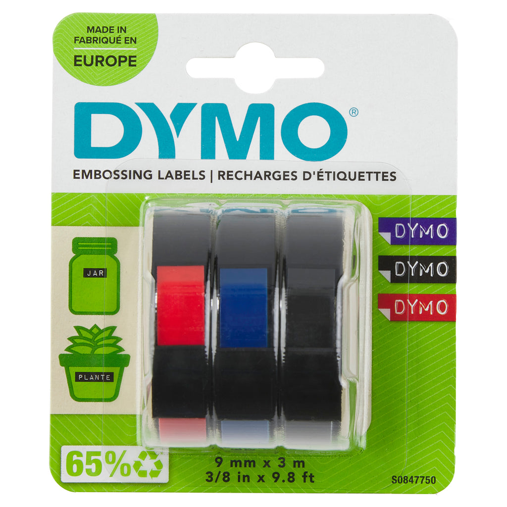 DYMO Ruban de Marquage 3D Authentique | 9 mm x 3 m | RougeNoir et Bleu | autocollantes | Lot de 3 Étiquettes de marquage en vinyle