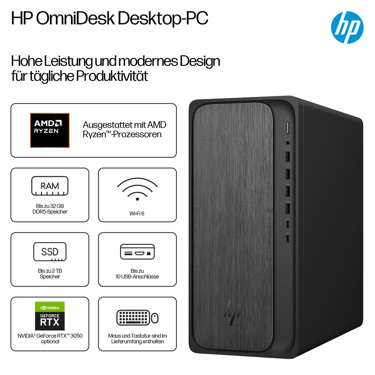 HP Omnidesk Desktop PC M02-0172ng [AMD Ryzen 7 8700G, 16GB RAM, 512GB SSD, AMD Radeon, FreeDOS]