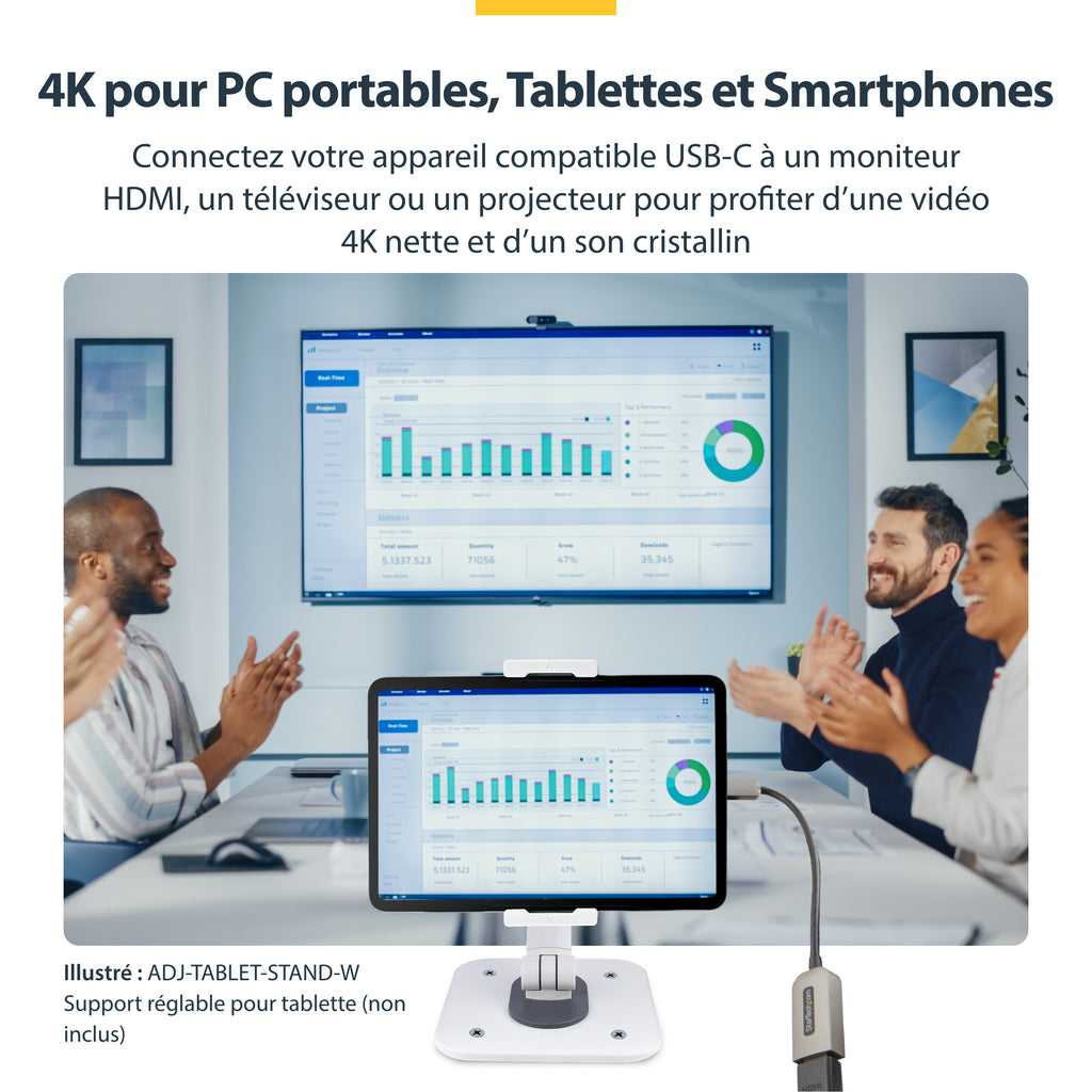 StarTech.com Adaptateur USB C vers HDMI - Vidéo 4K 60Hz, HDR10 - Adaptateur Dongle USB vers HDMI 2.0b - USB Type-C DP Alt Mode vers Écrans/Affichage/TV HDMI - Convertisseur USB C vers HDMI