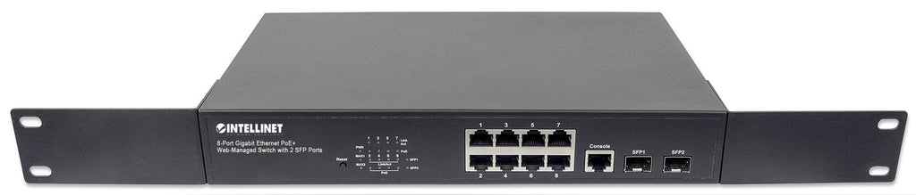 Intellinet Commutateur Gigabit Ethernet PoE+ Administrable 8 Ports, 2 Ports SFP, Budget 140W, Rack 19"
