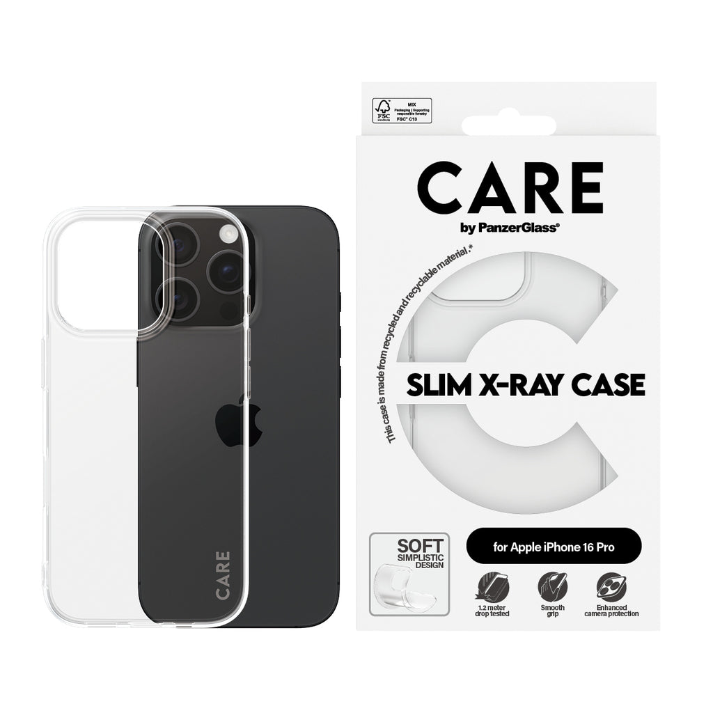 PanzerGlass CARE by X-Ray Case pour iPhone 16 Pro, Coque de Protection Transparente