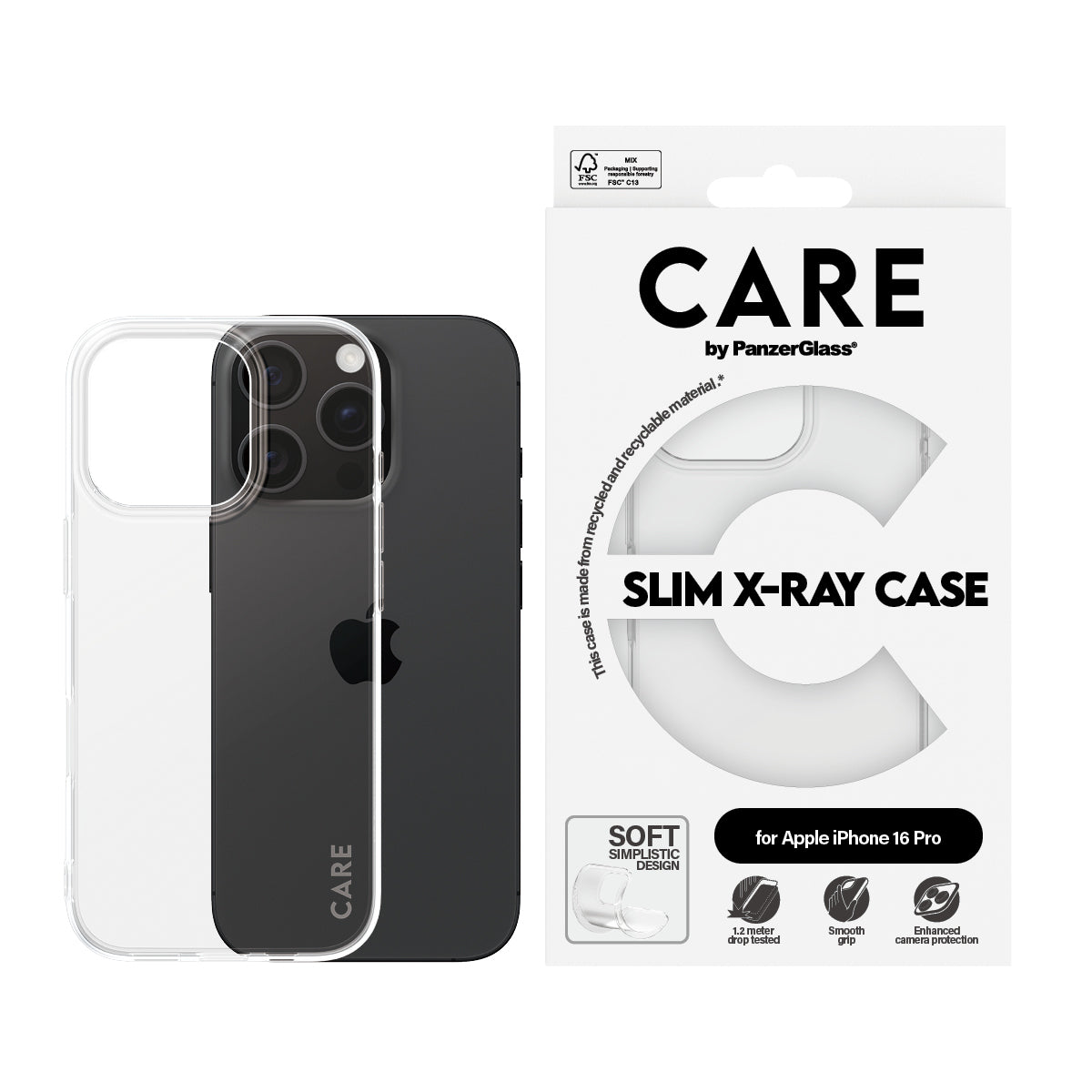 PanzerGlass CARE by X-Ray Case pour iPhone 16 Pro, Coque de Protection Transparente