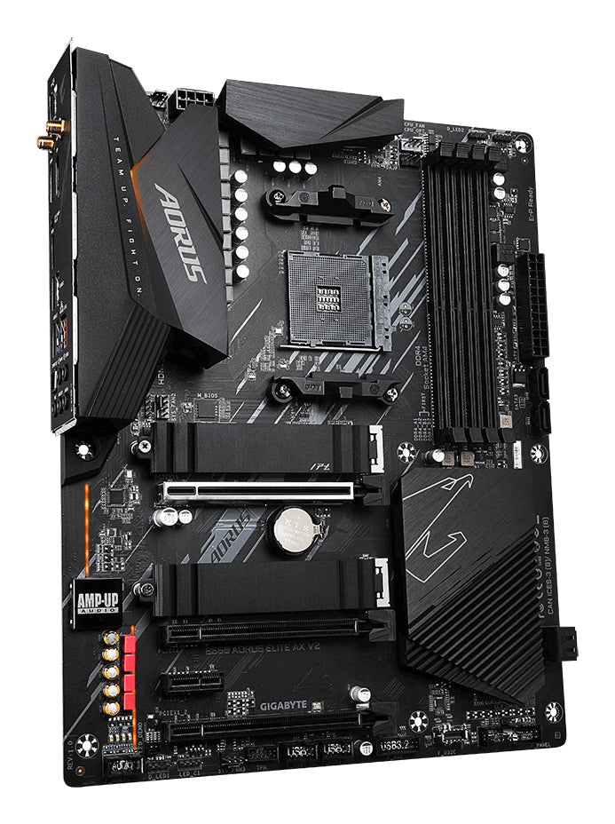 GIGABYTE B550 AORUS ELITE AX V2 Carte mère - Processeurs AMD Ryzen 5000, VRM 12+2 phases, jusqu'à 4733 MHz DDR4, 1xPCIe 4.0 + 1xPCIe 3.0 M.2, Wi-Fi 6E, LAN 2.5GbE, USB 3.2 Gen 2 - vue 3