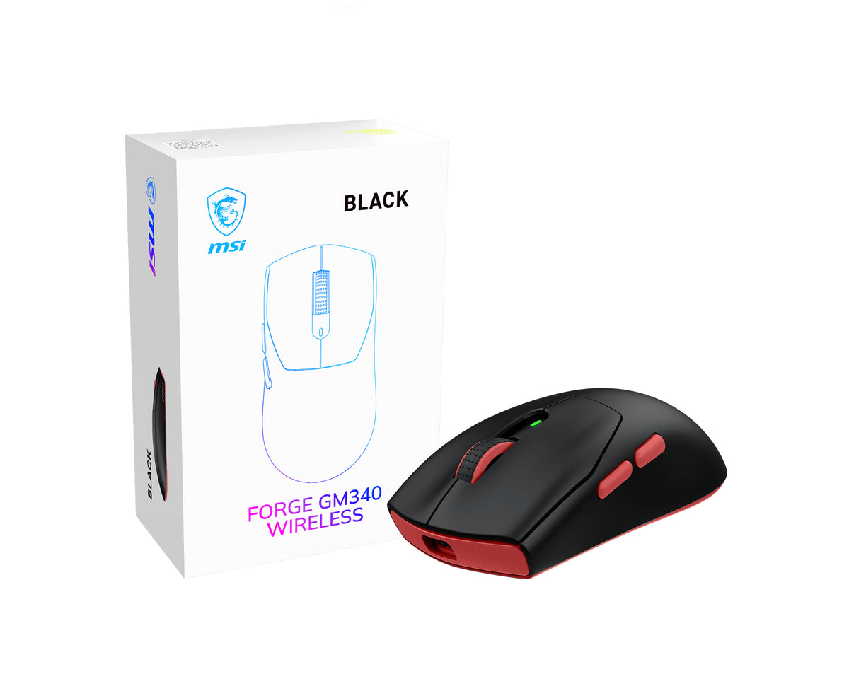 MSI Forge GM340 Wireless Souris Gaming Ambidextre, Sans Fil RF + Bluetooth, Optique 12000 DPI, Noir