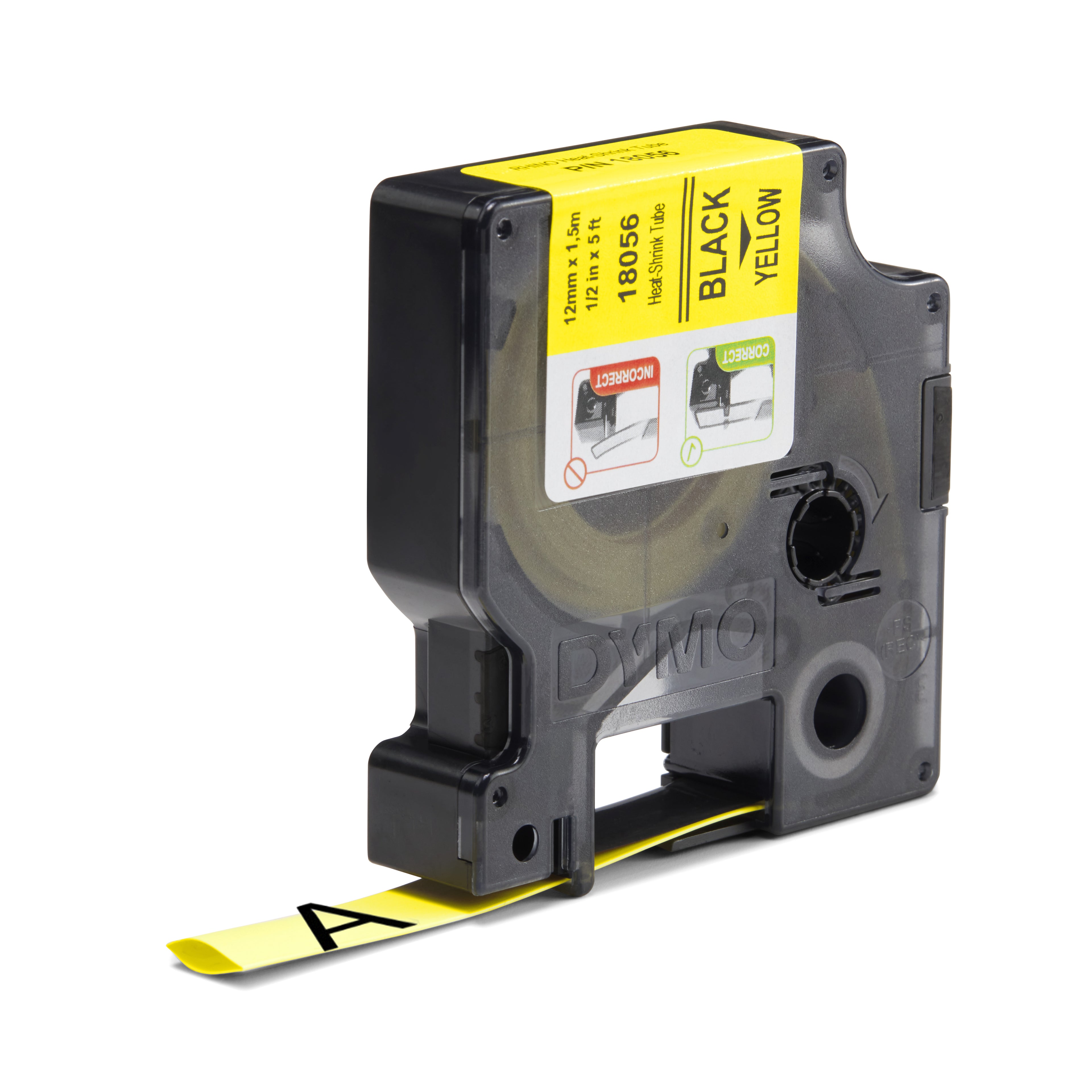 DYMO Rhino gaines thermorétractables industrielles | 12 mm x 1,5 m | Impression en noir sur fond jaune | pour étiqueteuses Rhino