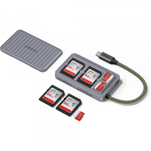 Ugreen USB-C Card Reader with Storage Box 55886, 2 x SD - microSD, Grey