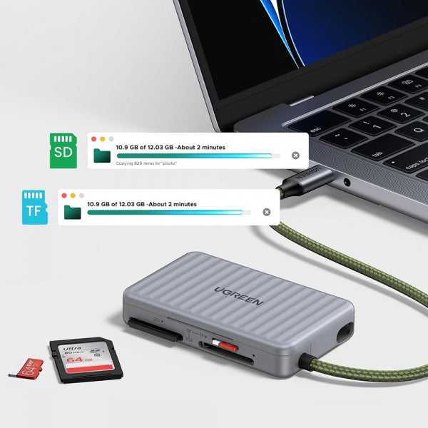 Ugreen USB-C Card Reader with Storage Box 55886, 2 x SD - microSD, Grey