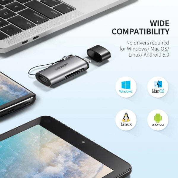 Ugreen USB-C Card Reader CM184, SD - microSD, Grey