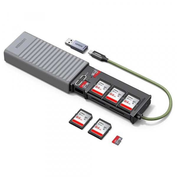 Ugreen USB / USB-C Card Reader with Storage Box CM856 (55899), 2 x SD - microSD, Grey