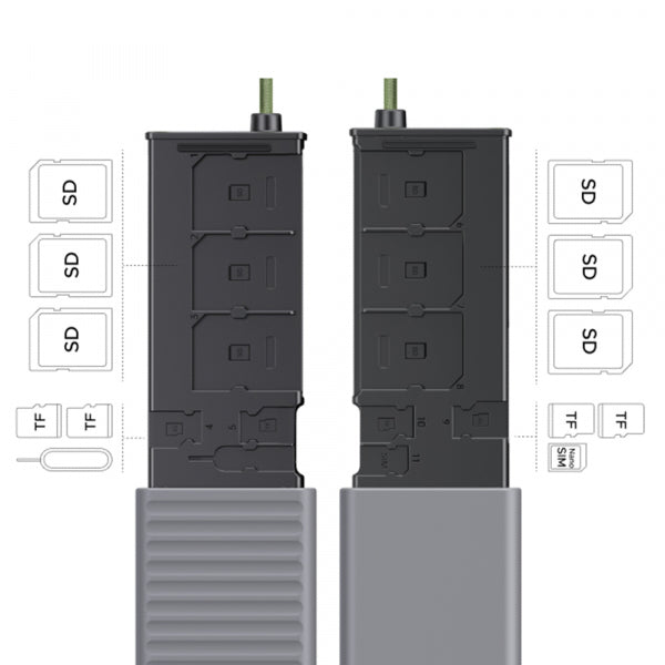 Ugreen USB / USB-C Card Reader with Storage Box CM856 (55899), 2 x SD - microSD, Grey
