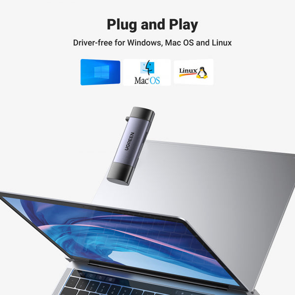 Ugreen USB / USB-C Card Reader CM185, SD - microSD, Grey