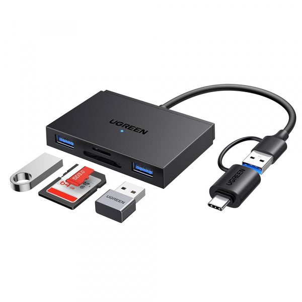 Ugreen USB / USB-C Card Reader CM812 (45167), SD - microSD - 2 x USB-A, Black