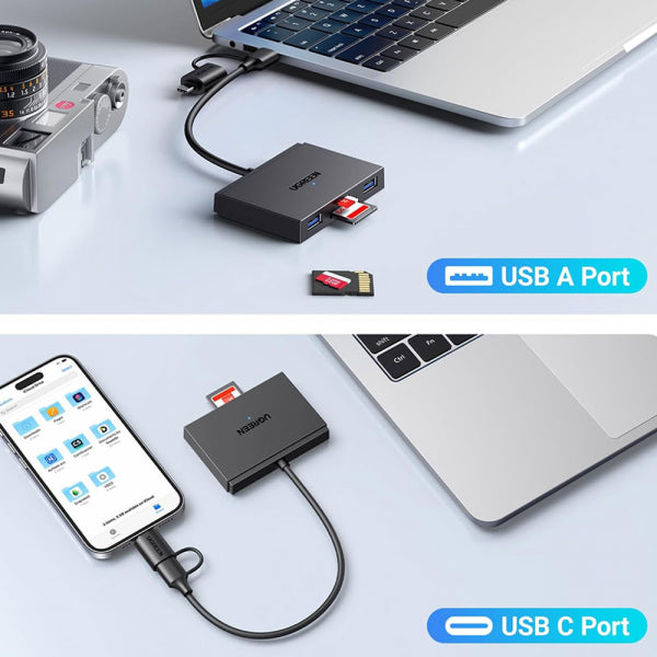 Ugreen USB / USB-C Card Reader CM812 (45167), SD - microSD - 2 x USB-A, Black