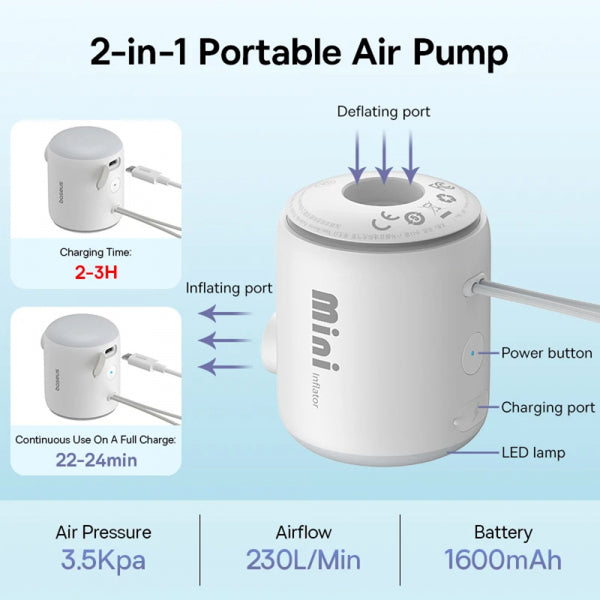 Baseus Air Pump PocketGo for Air Mattress, White C11157700221-00