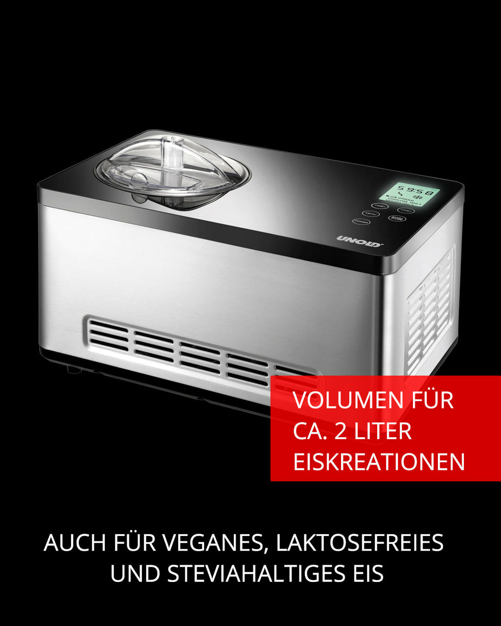 Unold 48845 sorbetière Compresseur pour sorbetière 2 L 180 W Noir, Acier inoxydable - vue 2