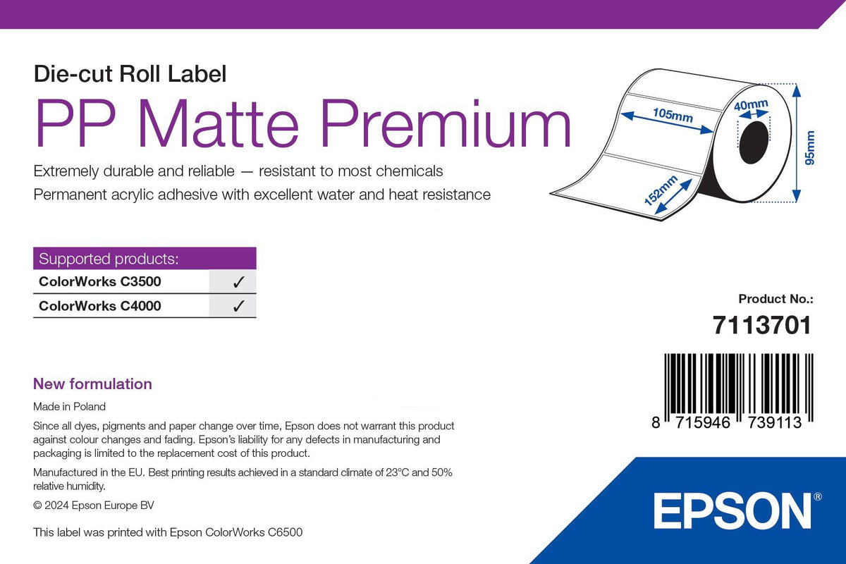 Epson 7113701 Étiquettes Adhésives Blanches pour Imprimante d'Étiquettes
