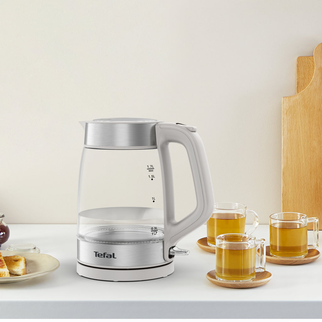 Tefal Glass Kettle KI605B30 bouilloire 1,7 L 2200 W Gris, Argent, Transparent