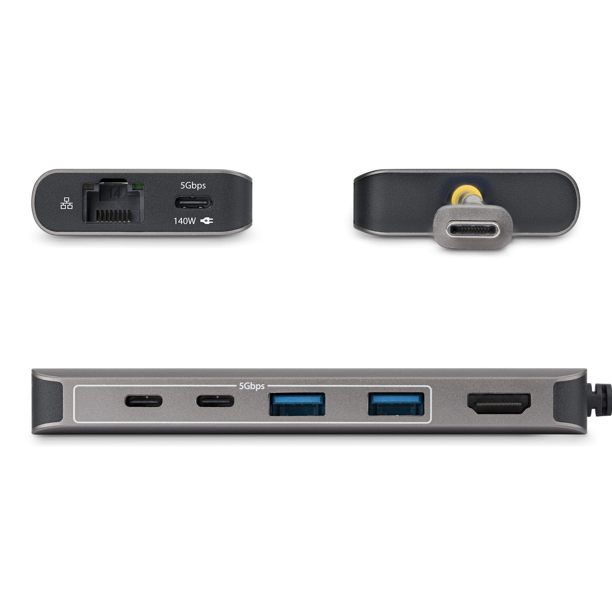 StarTech.com Adaptateur Multiport USB-C vers HDMI 4K 60Hz, Recharge PD 140W, Hub USB 5 Ports 5Gbps, GbE