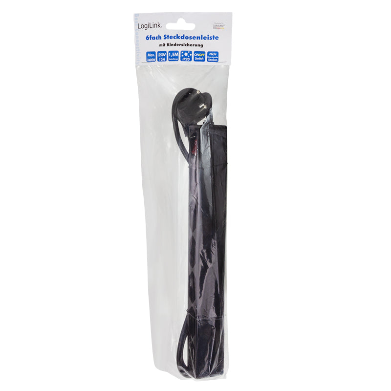 LogiLink LPS232B multiprise 1,5 m 6 sortie(s) CA Intérieure Noir