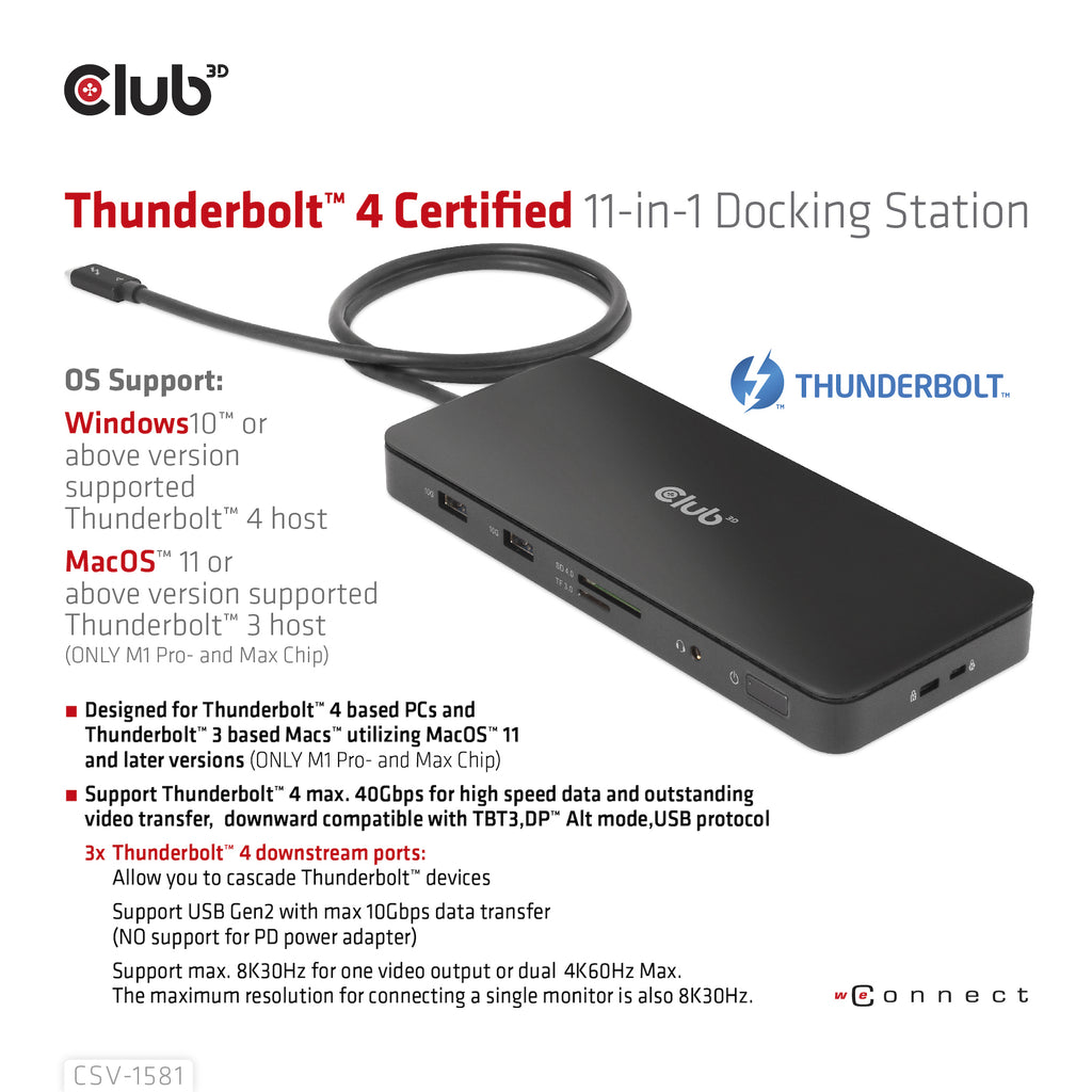 CLUB3D CSV-1581 Station d'accueil Thunderbolt 4, Noir