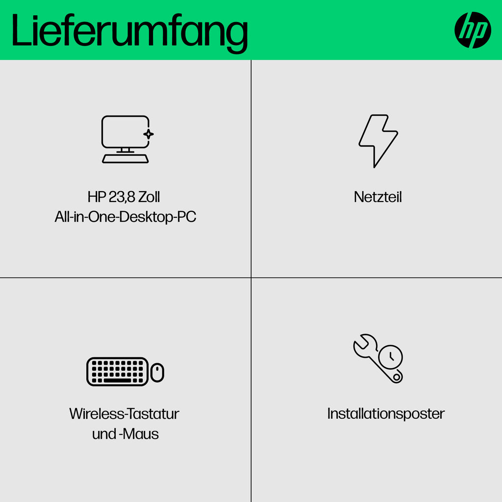 HP All-in-One Touch PC 24-cr0241ng, Écran Tactile 60,5 cm (23,8"), Intel Core i3 N300, 8GB RAM, 512GB SSD, Windows 11