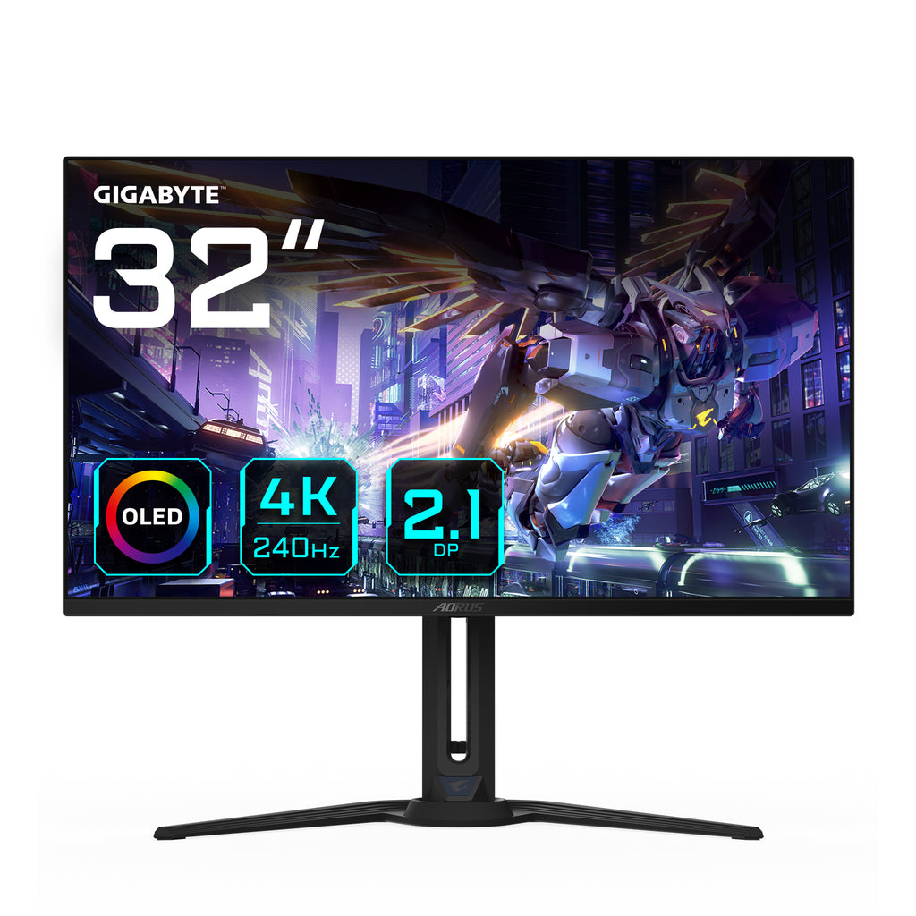 GIGABYTE AORUS Écran de jeu FO32U2P OLED de 32” - 3840 x 2160 (UHD), 240Hz, 0,03ms, 250 cd/m², KVM, FreeSync Premium Pro, DisplayHDR True Black 400, DisplayPort 2.1
