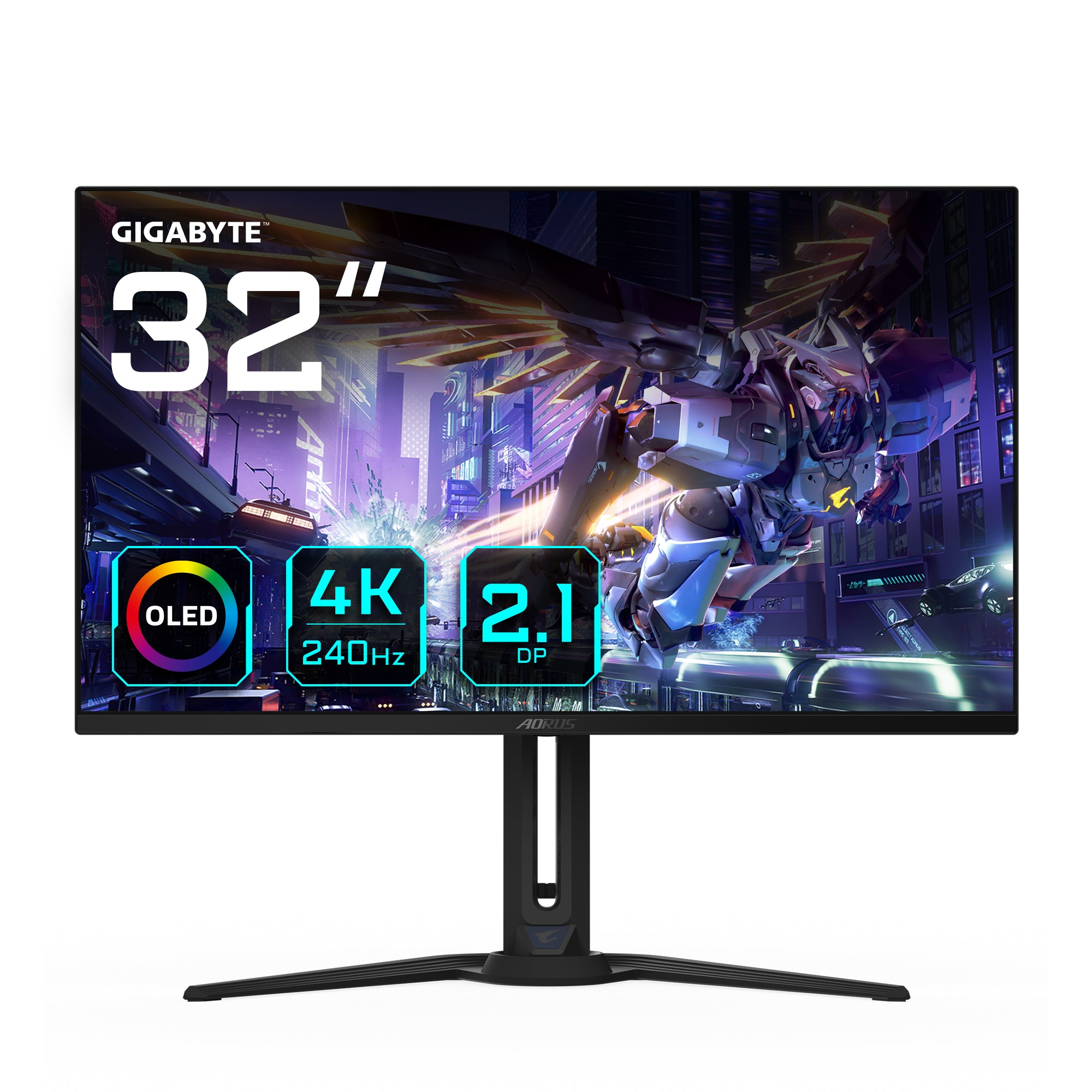 GIGABYTE AORUS Écran de jeu FO32U2P OLED de 32” - 3840 x 2160 (UHD), 240Hz, 0,03ms, 250 cd/m², KVM, FreeSync Premium Pro, DisplayHDR True Black 400, DisplayPort 2.1