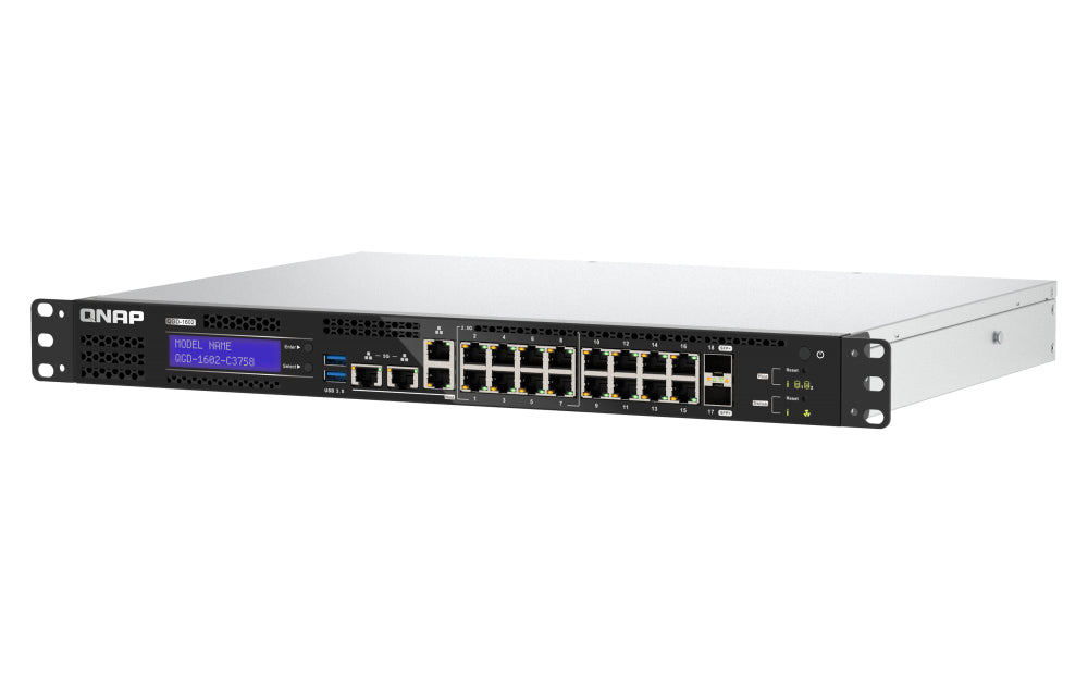 QNAP QGD-1602-C3758-16G Commutateur Réseau Géré L2 2.5G Ethernet, 16 Ports RJ-45, Noir et Gris