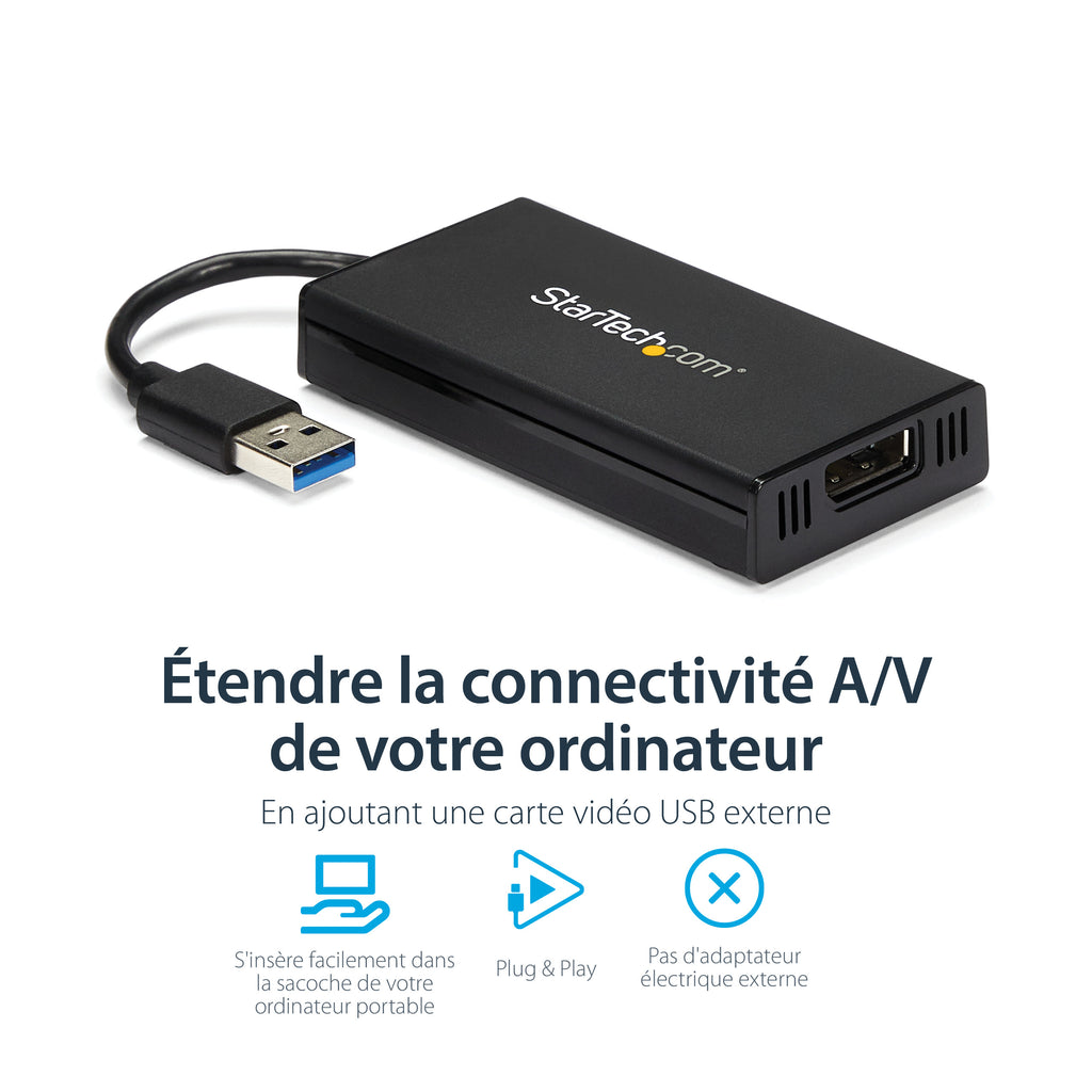 StarTech.com Adaptateur USB 3.0 vers DisplayPort 4K 30Hz Ultra HD Certifié DisplayLink