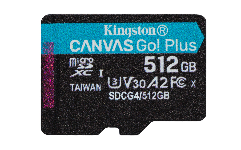 Kingston Technology Carte microSDXC Canvas Go Plus Gen4 200R A2 U3 de 512 Go, pack unique sans ADP