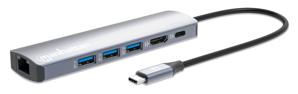 Manhattan Station d'Accueil USB-C 6-en-1, HDMI, Ethernet, 3x USB-A, USB-C PD 100W