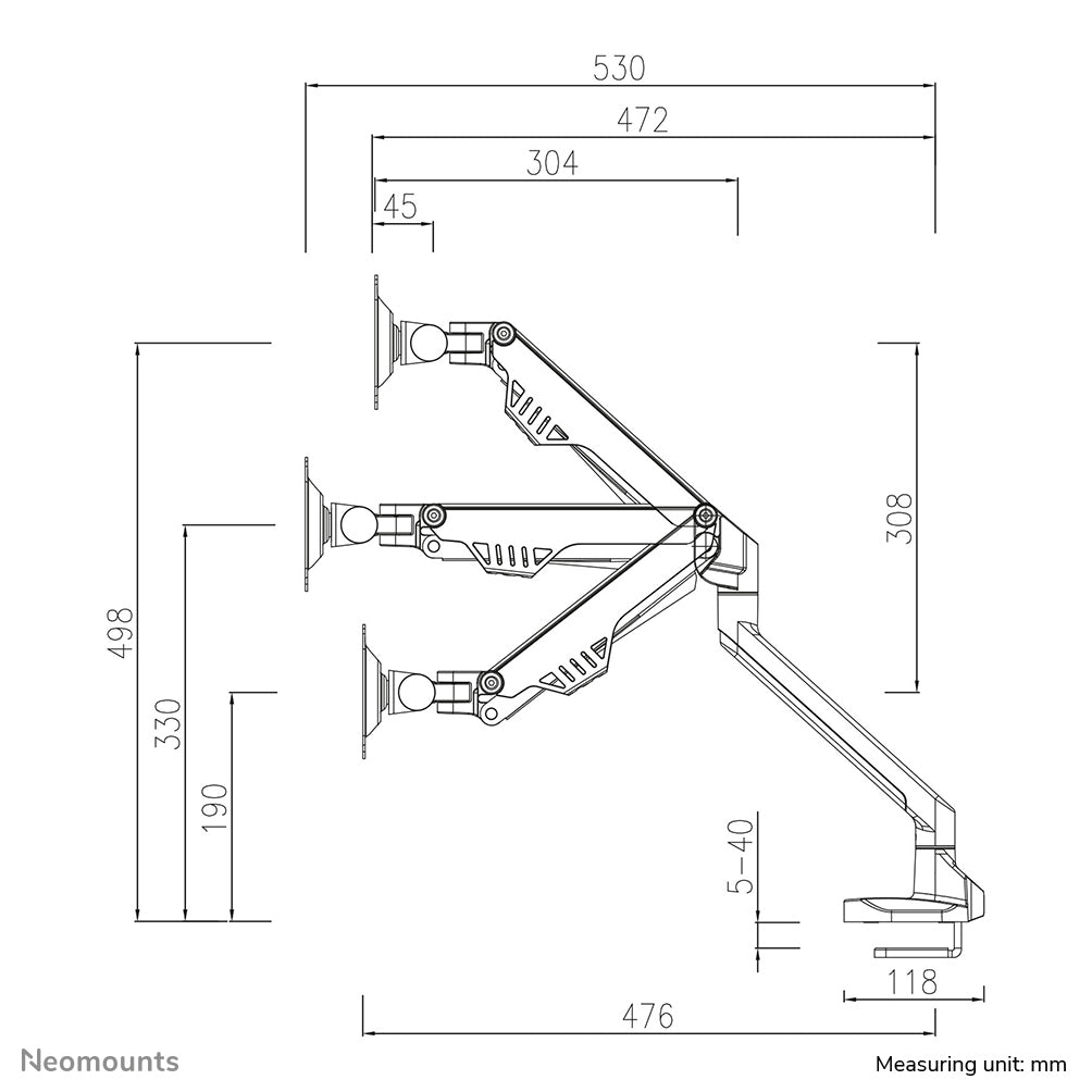 Neomounts FPMA-D750SILVER2 Support d'écran à fixer 10-32" - ressort à gaz - Topfix - arrêt 180°