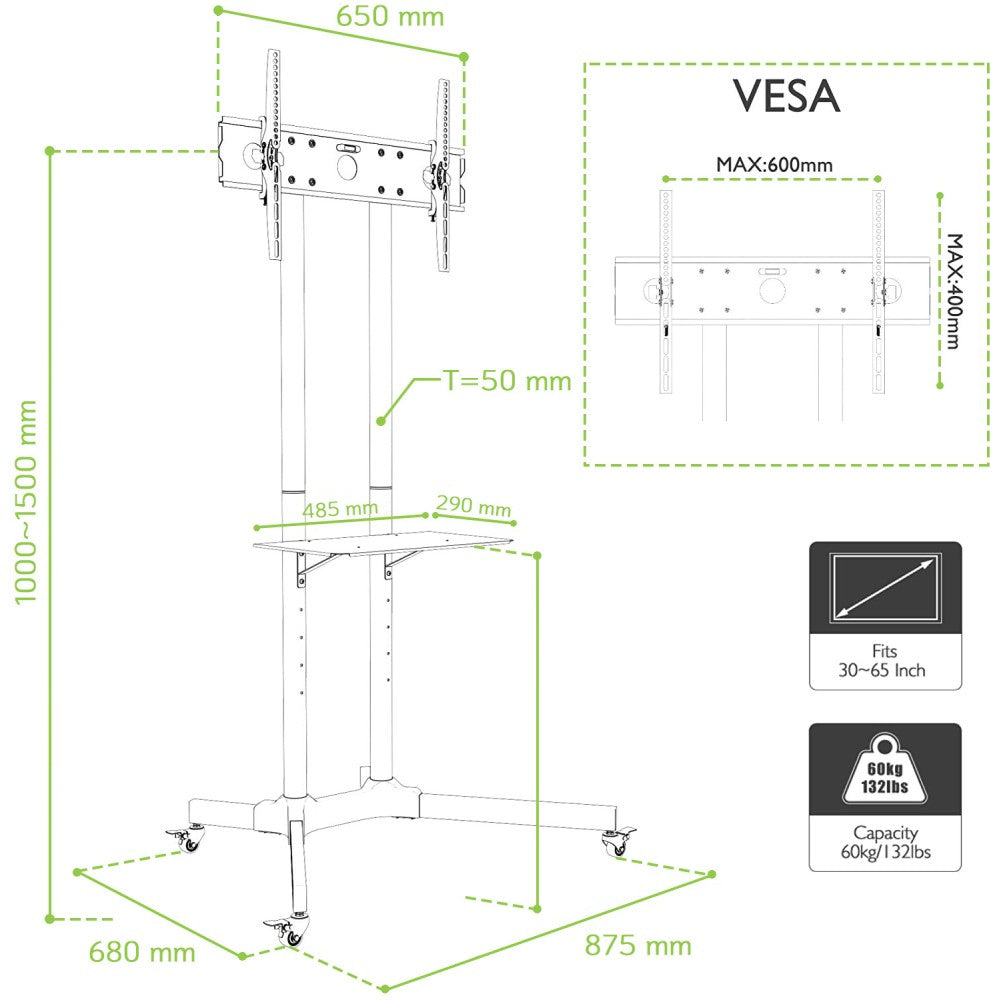 Support pour Téléviseur ICA-TR6 pour Écrans jusqu'à 165,1 cm (65") Noir