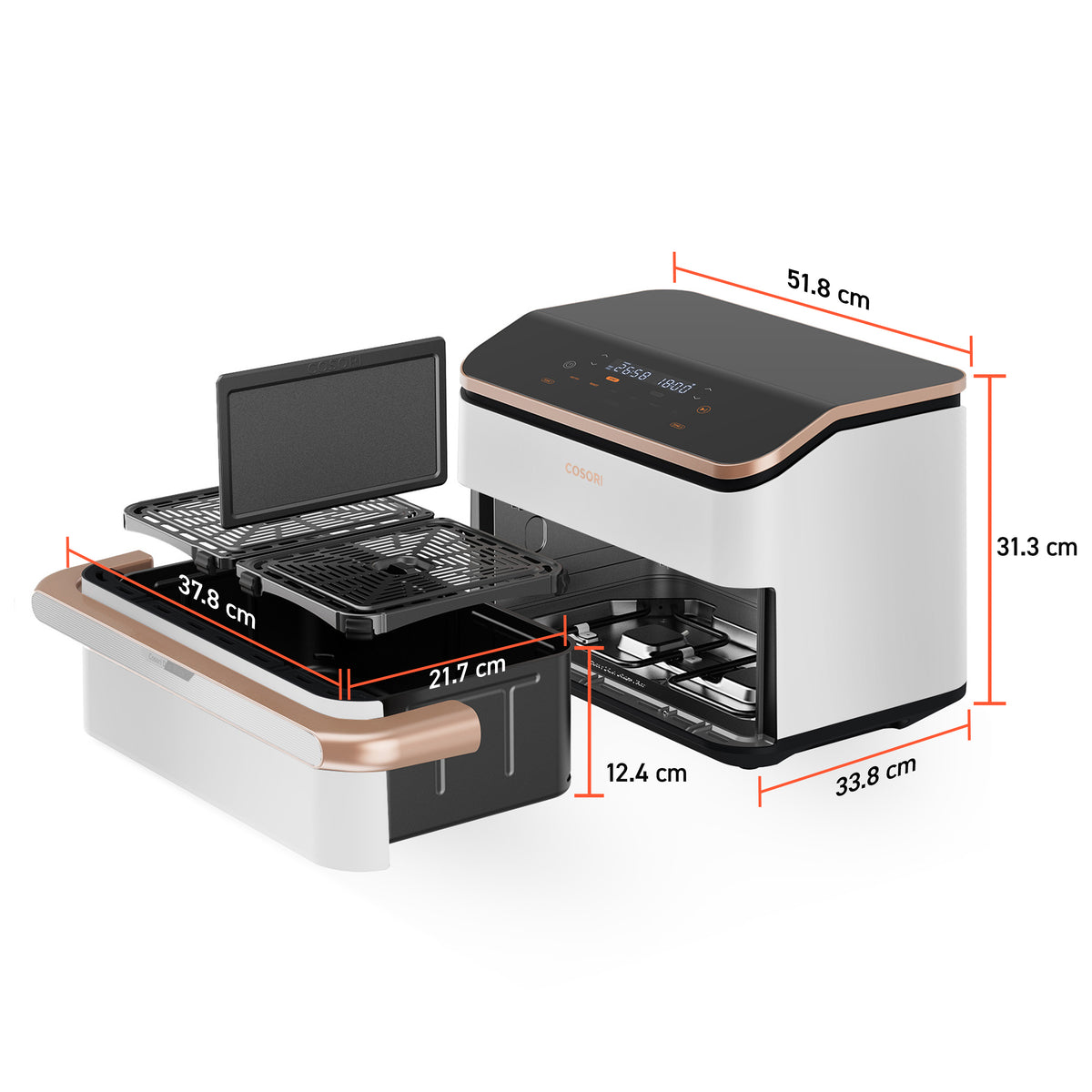 Cosori Dual Blaze Twinfry Chef Edition Double 10 L Autonome 2800 W Friteuse d’air chaud Or rose, Blanc