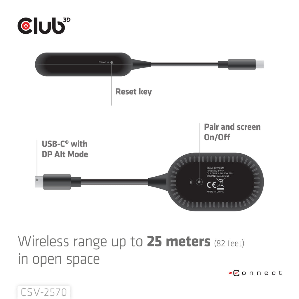 CLUB3D CSV-2570 Extension Audio/Vidéo Émetteur et Récepteur AV, Noir