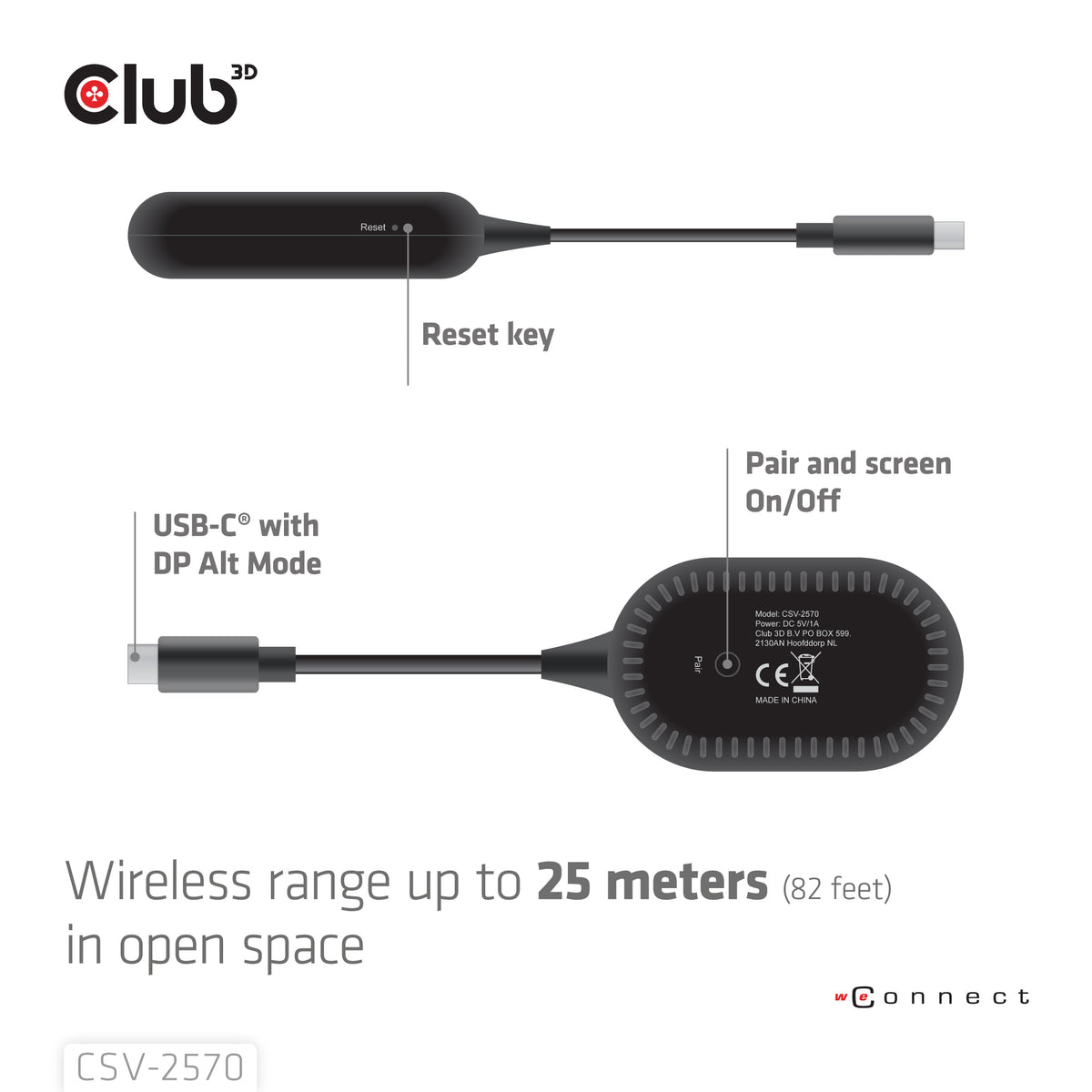 CLUB3D CSV-2570 Extension Audio/Vidéo Émetteur et Récepteur AV, Noir