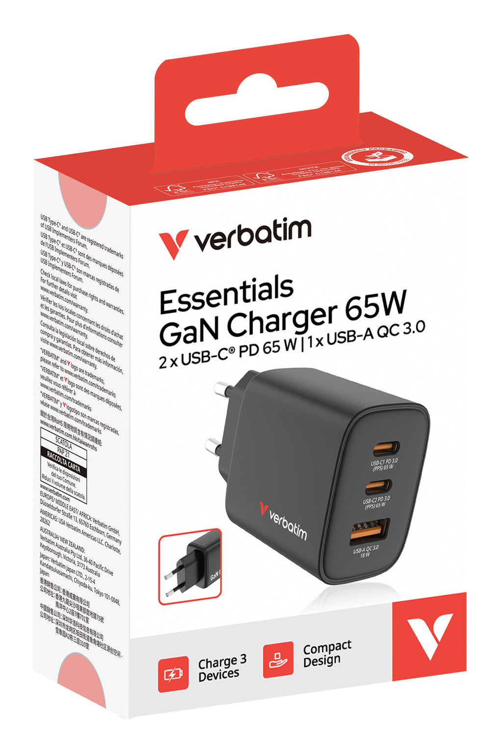 Verbatim 32352 chargeur d'appareils mobiles Universel Noir Secteur Charge rapide Intérieure