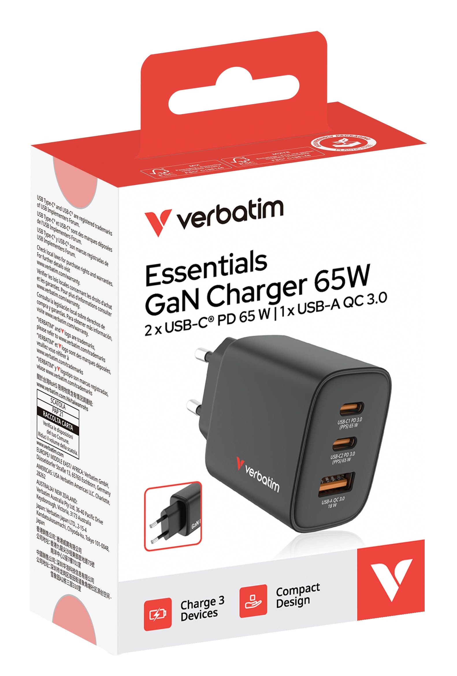 Verbatim 32352 chargeur d'appareils mobiles Universel Noir Secteur Charge rapide Intérieure