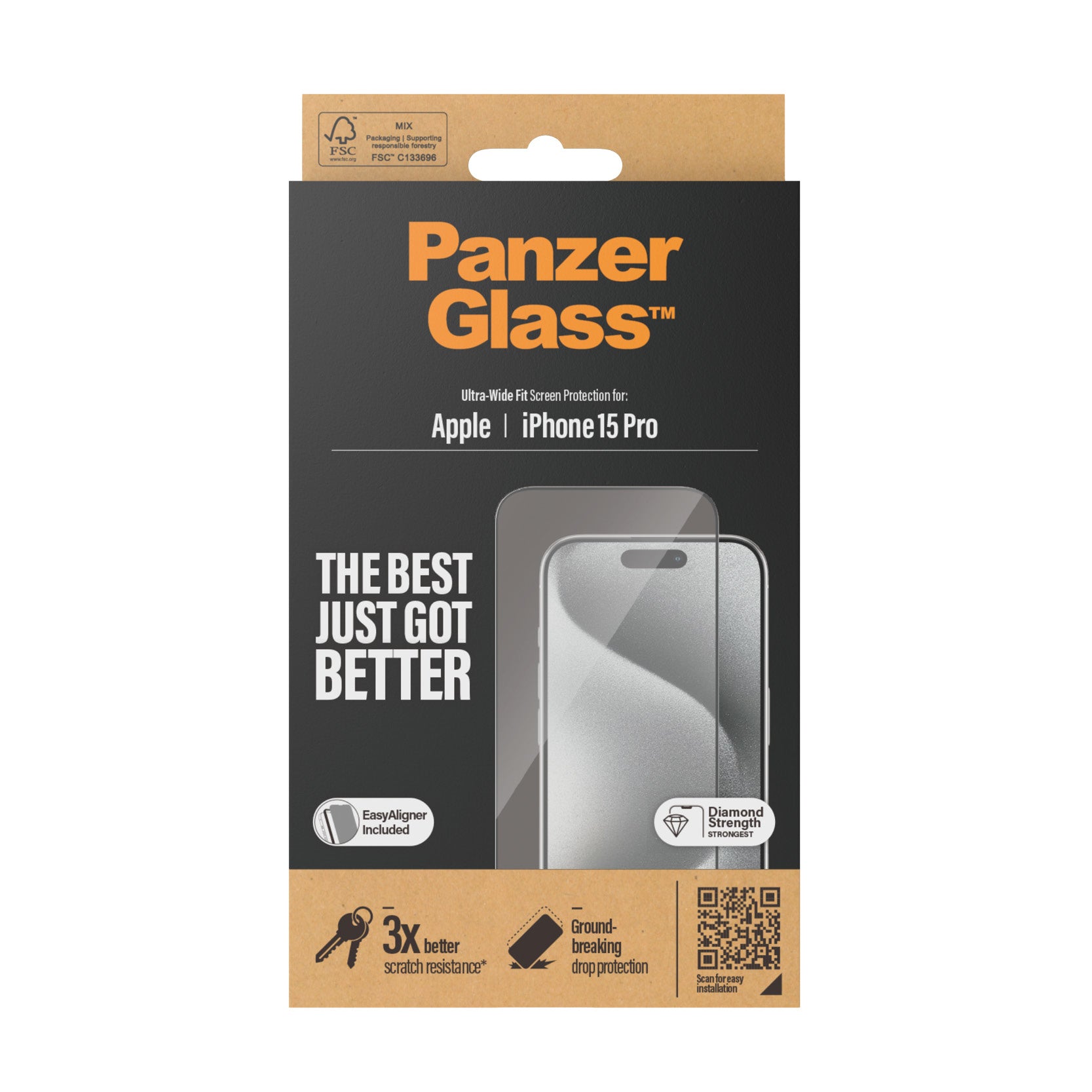PanzerGlass ® Screen Protector iPhone 15 Pro | Ultra-Wide Fit w. EasyAligner Protection d'écran transparent Apple 1 pièce(s)
