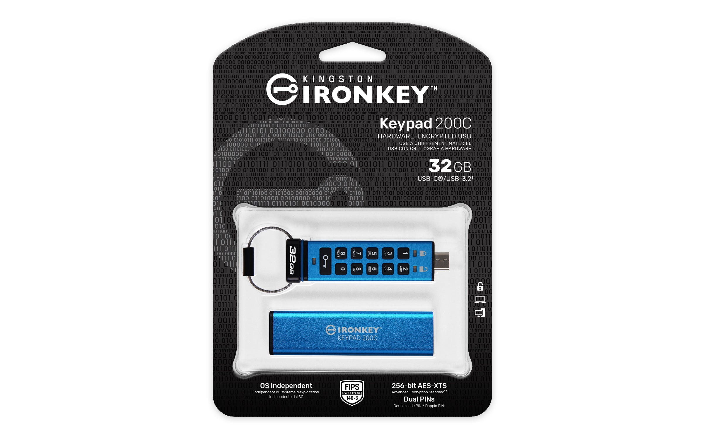 Kingston Technology IronKey Keypad 200C USB-C de 32 Go, FIPS 140-3 niveau 3 AES-256