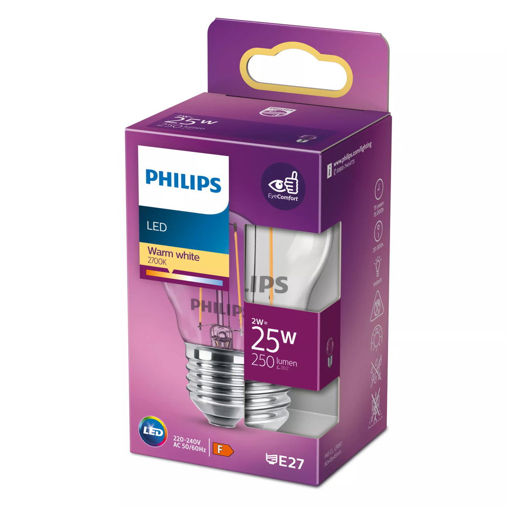 Philips Ampoule flamme transparente à filament 25W P45 E27