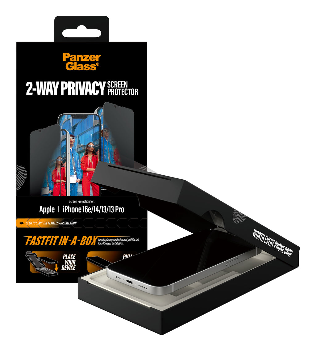 PanzerGlass Protecteur d'Écran de Confidentialité 2-Way Ultra-Wide Fit pour iPhone 16e, 14, 13, 13 Pro avec FASTFIT IN-A-BOX - vue 6