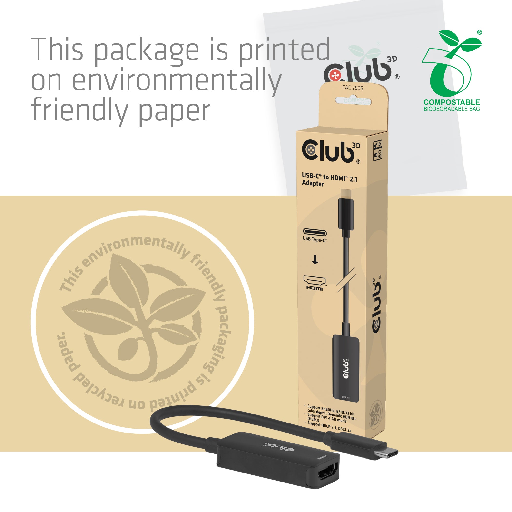 CLUB3D CAC-2505 câble vidéo et adaptateur 0,12 m USB Type-C HDMI + USB Noir