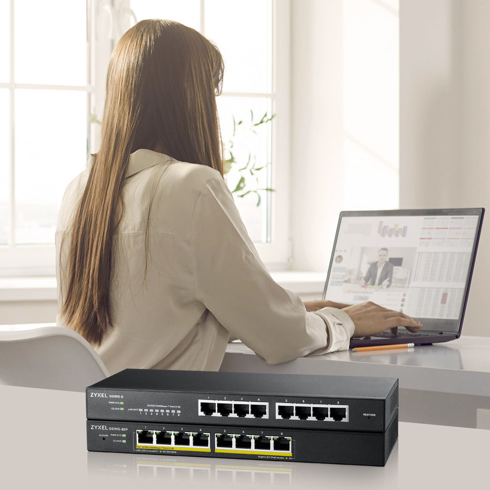Zyxel GS1915-8EP Switch Gigabit Ethernet Géré L2 PoE, 8 Ports RJ-45, Noir