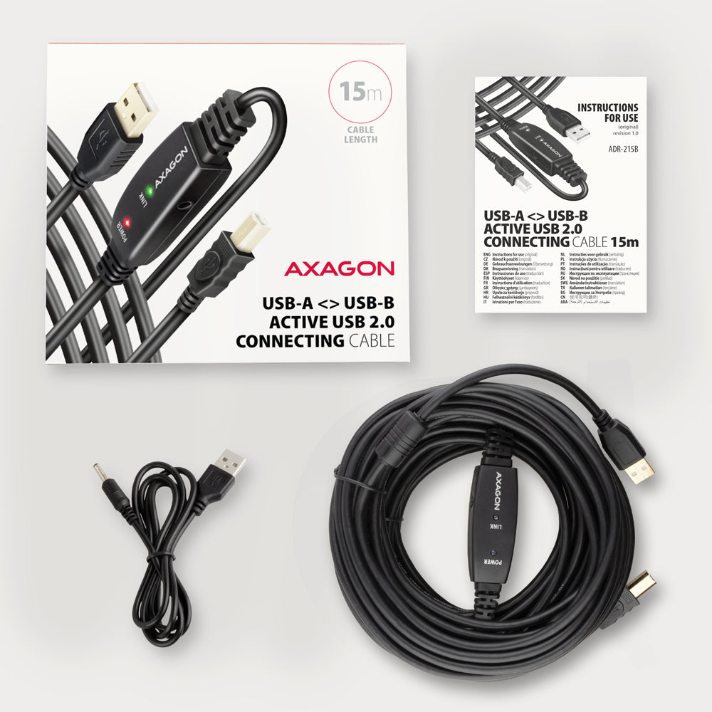 AXAGON USB 2.0 USB-kabel 15m Sort - vue 8