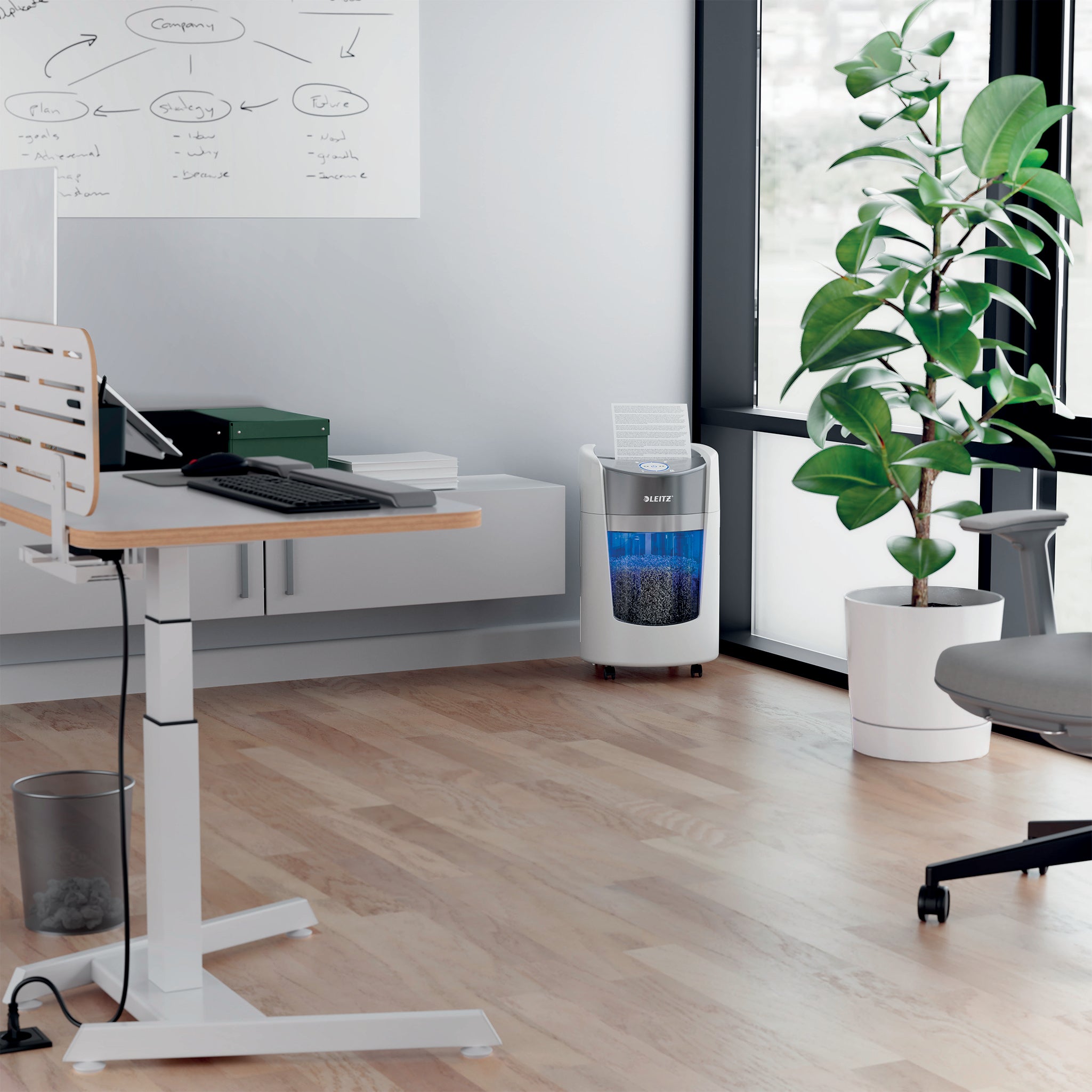 Leitz IQ OptiMax Small Office 350 destructeur de papier Découpage par micro-broyage 58 dB 22,3 cm Gris, Blanc