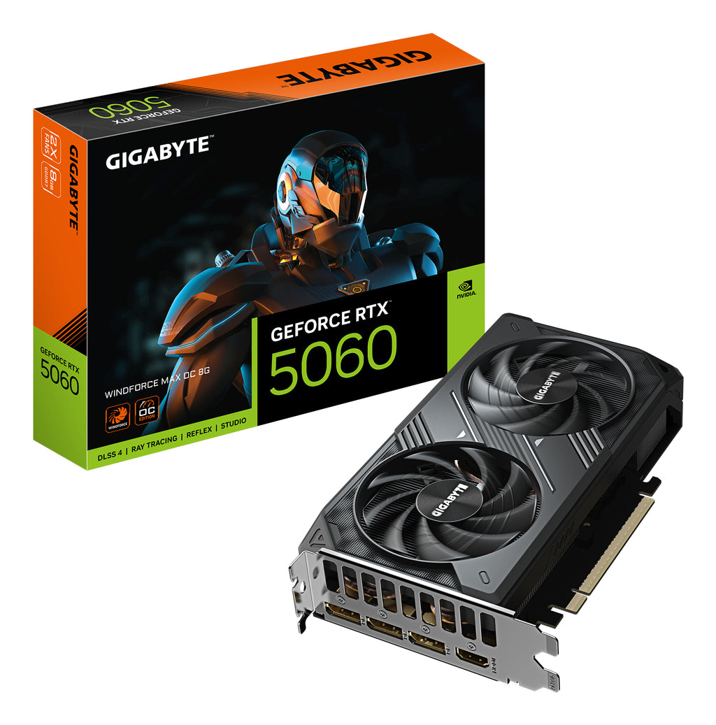 GIGABYTE GeForce RTX 5060 WINDFORCE MAX OC 8G Carte Graphique – 8 Go GDDR7, 128 bits, PCI-E 5.0, 2512 MHz Fréquence du processeur, 3 x DisplayPort, 1 x HDMI, NVIDIA DLSS 4, GV-N5060WF2MAX OC-8GD