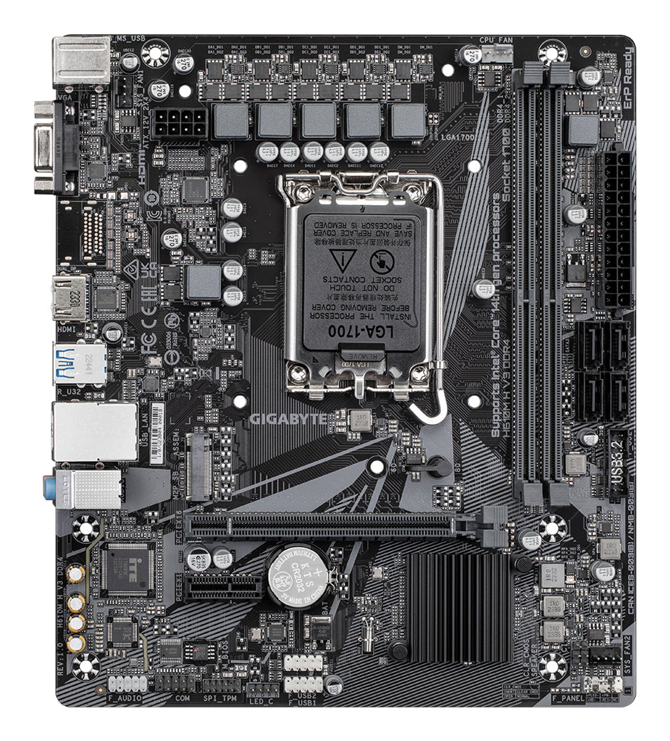 GIGABYTE H610M H V3 DDR4 Carte mère - Compatible avec processeurs Intel Core 14th CPUs, 4+1+1 Hybrid Phases Digital VRM, up to 3200MHz DDR4, 1xPCIe 3.0 M.2, GbE LAN, USB 3.2 Gen 1