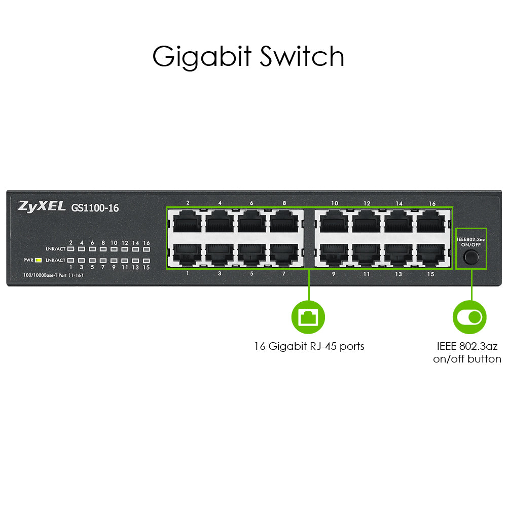 Zyxel GS1100-16 Non-géré Gigabit Ethernet (10/100/1000) Noir - vue 5