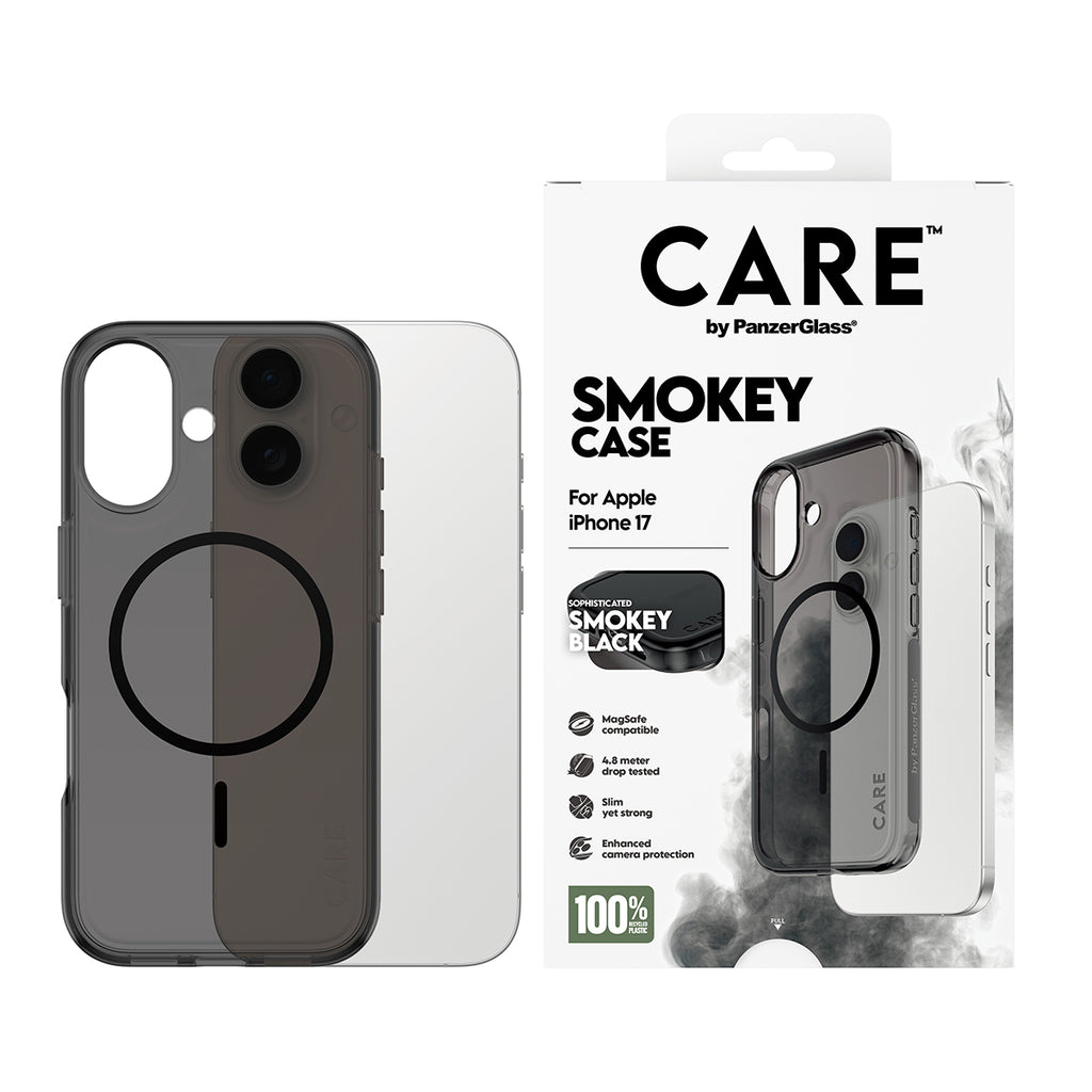 PanzerGlass CARE™ by ® Smokey Case w. Black MagSafe iPhone 17 coque de protection pour téléphones portables Housse Noir